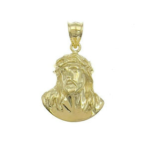 Jesus Head Pendant Real 10k Yellow Gold Charm 1.2"